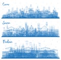 Outline Siena, Padua and Como Italy City Skyline Set with Blue Buildings