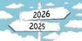 2025 and 2026 - outline signpost with two arrows Royalty Free Stock Photo