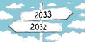 2032 and 2033 - outline signpost with two arrows