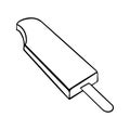 Outline silhouette of bitten off popsicle, juicy fruit ice. Illustration of ice cream on a stick with frosting.