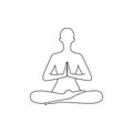 Outline silhouette of a human sitting in padmasana position with hands namaste