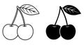 Cherry Fruit Illustration, Outline and Silhouette Versions Royalty Free Stock Photo