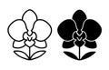 Orchid flower illustration icon, outline and silhouette versions Royalty Free Stock Photo