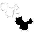 Outline and silhouette map of China - vector illustration hand d