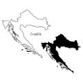 Outline and silhouette map of Croatia - vector illustration hand