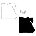 Outline and silhouette map of Egypt - vector illustration hand d