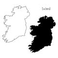 Outline and silhouette map of Ireland - vector illustration hand