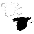 Outline and silhouette map of Spain - vector illustration hand d