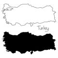 Outline and silhouette map of Turkey - vector illustration hand