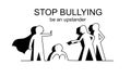 outline and silhouette style of people stop bullying. Upstander and standing up to bully concept