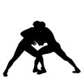 Outline silhouette of a wrestler athlete in wrestling. Greco Roman, freestyle, classical wrestling. Fighting game. Flat style