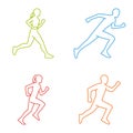 Outline silhouettes of runners. Line figures marathoner.