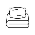 Outline simple bed linen black vector icon. EPS 10. Outline illustration symbol. With pillows sign. Bedding single logo. Home Royalty Free Stock Photo