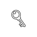 Outline of a simple key icon with a round head and two notches, set against a plain w Royalty Free Stock Photo