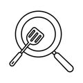 Outline, simple vector frying pan icon isolated on white background.