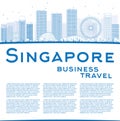 Outline Singapore skyline with blue landmarks and copy space.