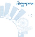 Outline Singapore skyline with blue landmarks and copy space.