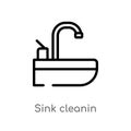 outline sink cleanin vector icon. isolated black simple line element illustration from cleaning concept. editable vector stroke Royalty Free Stock Photo