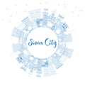 Outline Sioux City Iowa Skyline with Blue Buildings and Copy Spa