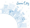 Outline Sioux City Iowa Skyline with Blue Buildings and Copy Spa