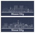 Outline Sioux City and Mason City Iowa Skyline Set