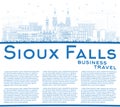 Outline Sioux Falls South Dakota City Skyline with Blue Buildings and Copy Space