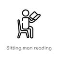outline sitting man reading vector icon. isolated black simple line element illustration from people concept. editable vector Royalty Free Stock Photo