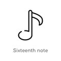 outline sixteenth note vector icon. isolated black simple line element illustration from music and media concept. editable vector