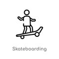 outline skateboarding vector icon. isolated black simple line element illustration from free time concept. editable vector stroke Royalty Free Stock Photo