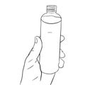 Sketch with hand hold bottle of shampoo or body oil