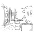 Outline sketch of a interior. Royalty Free Stock Photo