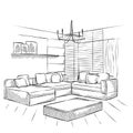 Outline sketch of a interior. Royalty Free Stock Photo