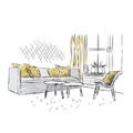 Outline sketch of a interior. Royalty Free Stock Photo