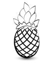 Outline sketch monochrome pineapple.