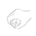 Outline sketch of mother hand holding baby tiny foot. Royalty Free Stock Photo