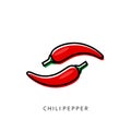 Outline sketch of red hand drawn thai chili pepper isolated on white background