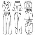 Outline Sketchy clothing.Females skirts,trousers