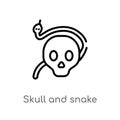 outline skull and snake vector icon. isolated black simple line element illustration from shapes concept. editable vector stroke Royalty Free Stock Photo