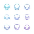 Outline skulls blue-purple gradient vector icon set. Part one.