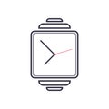 Outline smart watch icon with hour minute and second arrows. Electronic clock screen modern hand gadget device. Vector time symbol Royalty Free Stock Photo