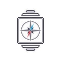 Outline smart watch icon with nautical compas. Electronic screen modern hand gadget device. Vector navigation map symbol