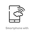 outline smartphone with wireless connection vector icon. isolated black simple line element illustration from ultimate glyphicons Royalty Free Stock Photo