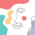 Outline of a smiling human face on abstract background. Doodle, sketch.