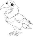 Outline of a smiling raven cartoon isolated on a white background