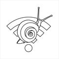 Outline Snail On The Wi-Fi Sign, for Coloring. Slow Internet Speed. Symbol of Slowness. Modern flat Vector illustration.