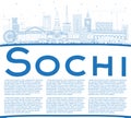 Outline Sochi Russia City Skyline with Blue Buildings and Copy S