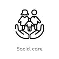 outline social care vector icon. isolated black simple line element illustration from people concept. editable vector stroke