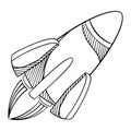 Outline space ship illustration. Isolated on white background