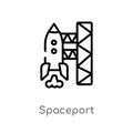 outline spaceport vector icon. isolated black simple line element illustration from astronomy concept. editable vector stroke Royalty Free Stock Photo