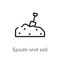 outline spade and soil vector icon. isolated black simple line element illustration from buildings concept. editable vector stroke Royalty Free Stock Photo